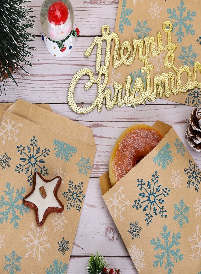 Whaline 100 Pack Winter Christmas Treat Bags Blue White Snowflakes Prints Goodies Snack Gift Bag Christmas Kraft Candy Buffet Paper Bags for Xmas Winter Holiday Party Favor Supplies, 5 x 7Inch - Image 5